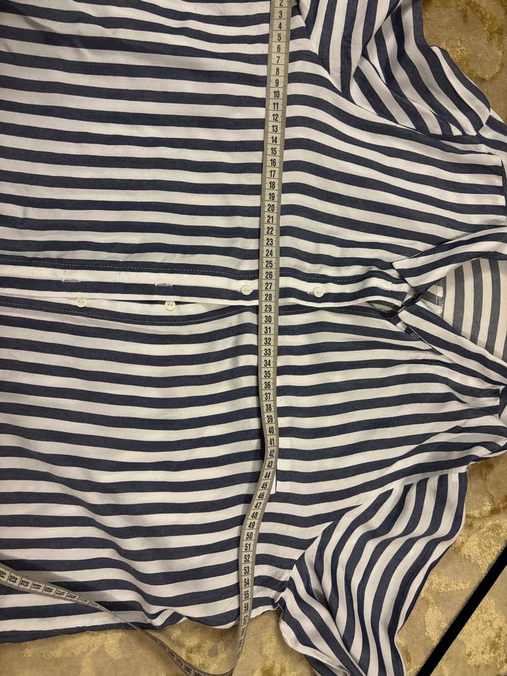 Lacivert beyaz Çizgili Kadın  Gömlek - Görsel 4