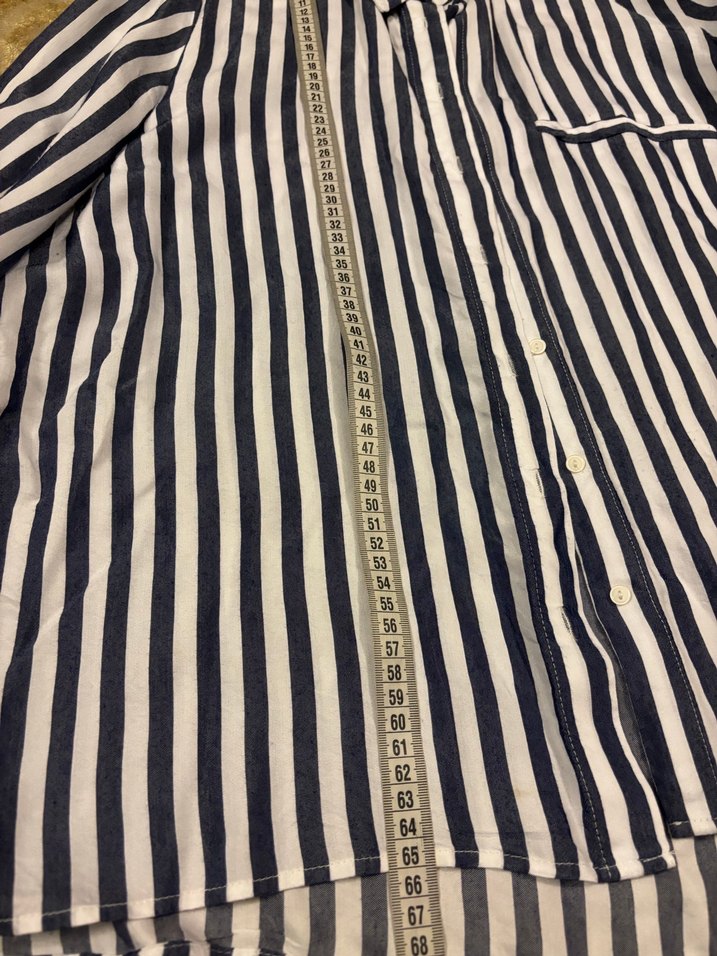 Lacivert beyaz Çizgili Kadın  Gömlek - Görsel 3