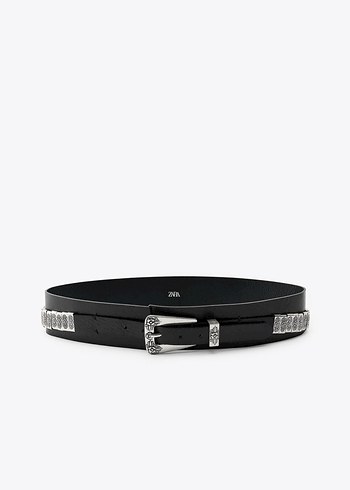 Zara Siyah Metal Cicek Nakisli İnce Kemer