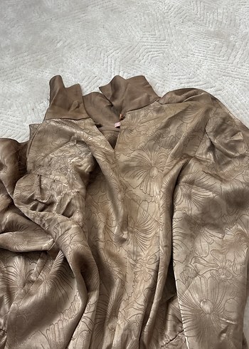 Bej Vintage Bohem Uzun Kollu Kadın Elbise - Görsel 2