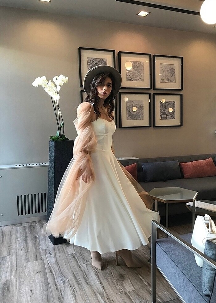 Beyaz nikah nişan mezuniyet Elbise - Görsel 3