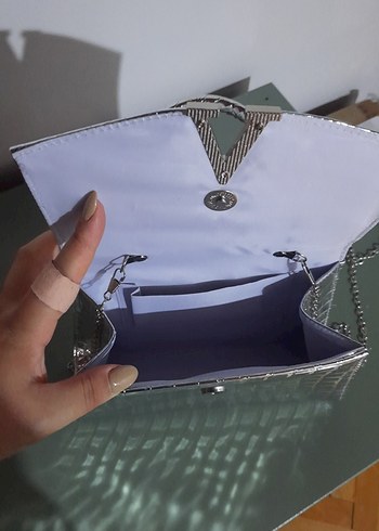 Klasik Şıklık Gri Yılan Desenli Metal Çanta - Görsel 2