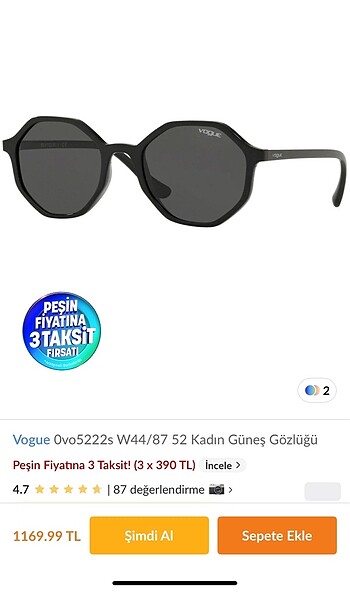 Vogue Vogue güneş gözlüğü orjinal