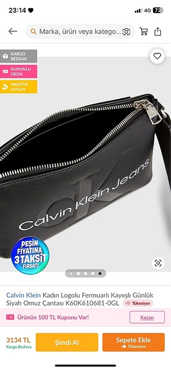  Beden siyah Renk Calvin Klein Çanta Orjinal