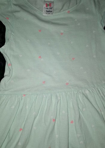 Kız Çocuk Pembe Kalpli Pamuklu Elbise - Görsel 2