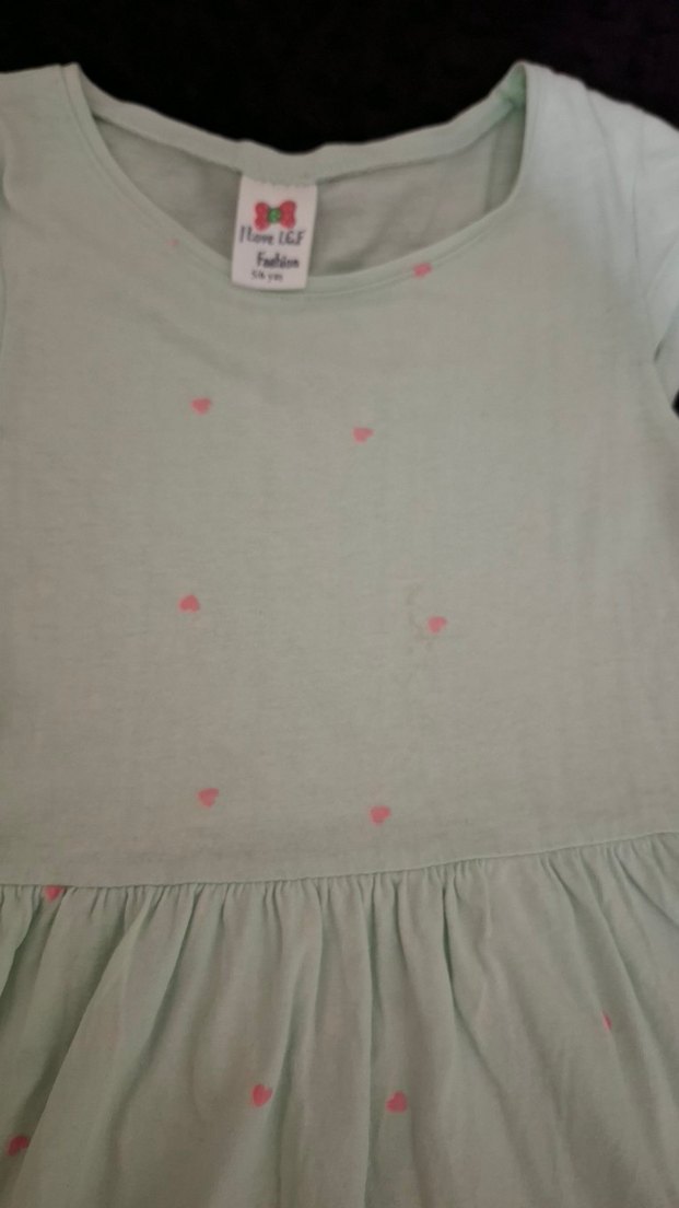 Kız Çocuk Pembe Kalpli Pamuklu Elbise - Görsel 3