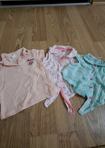 Bebek Kız Kısa Kollu Düğmeli Üst 3'lü Set - Görsel 2