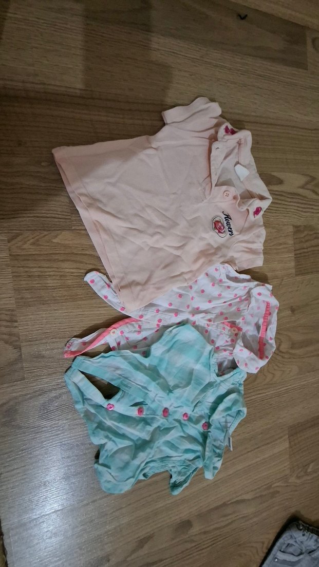 Bebek Kız Kısa Kollu Düğmeli Üst 3'lü Set - Görsel 3