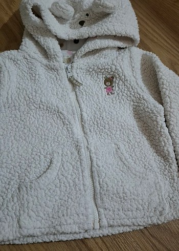 Kız Çocuk Beyaz Kapüşonlu Peluş Ceket - Görsel 3