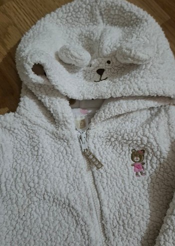 Kız Çocuk Beyaz Kapüşonlu Peluş Ceket - Görsel 2