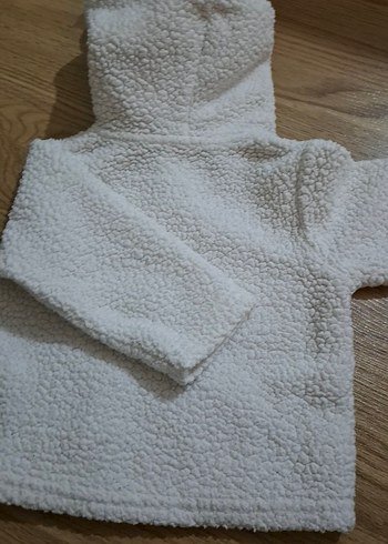 Kız Çocuk Beyaz Kapüşonlu Peluş Ceket - Görsel 4