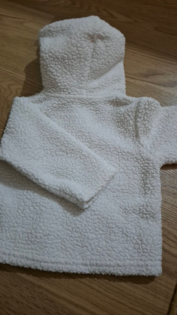 Kız Çocuk Beyaz Kapüşonlu Peluş Ceket - Görsel 4