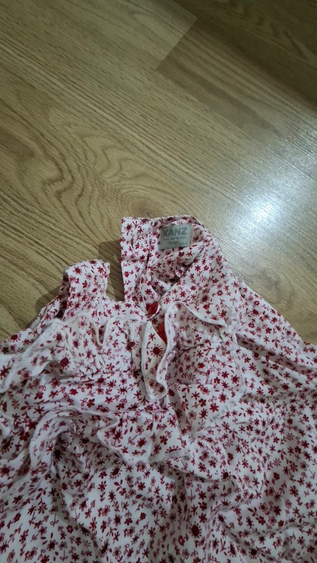 Kanz marka Kız Çocuk Pembe V Yaka Fırfırlı Elbise - Görsel 2