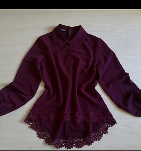 Mor altı güpürlü şık gömlek - Görsel 3