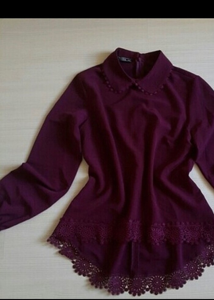 Mor altı güpürlü şık gömlek - Görsel 3
