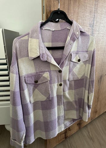 Düğmeli, Uzun Kollu Mor Pamuklu Kadın Gömlek - Görsel 2