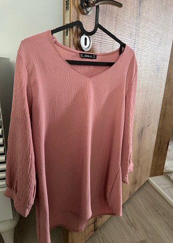 Pembe V Yaka Kadın Keten Bluz - Görsel 2