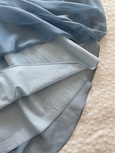 Mavi midi boy kayık yakalı sade abiye elbise - Görsel 6