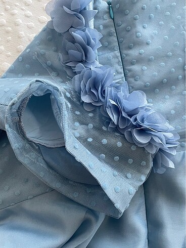 Mavi midi boy kayık yakalı sade abiye elbise - Görsel 3