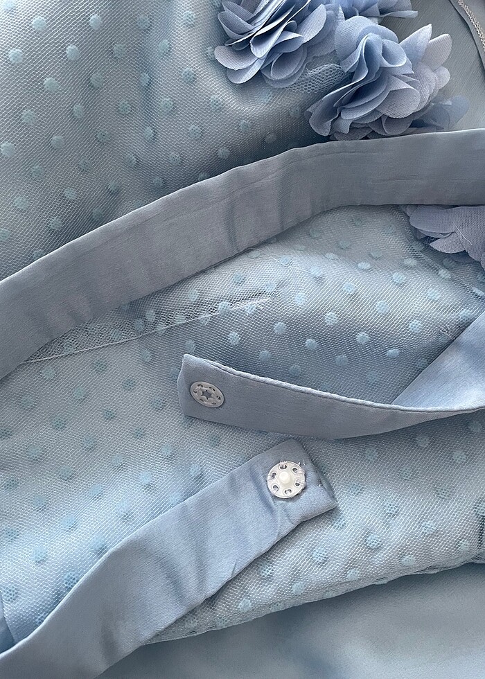 Mavi midi boy kayık yakalı sade abiye elbise - Görsel 4