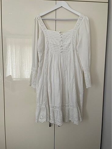 Şile bezi fistolu kare yaka beyaz elbise - Görsel 5