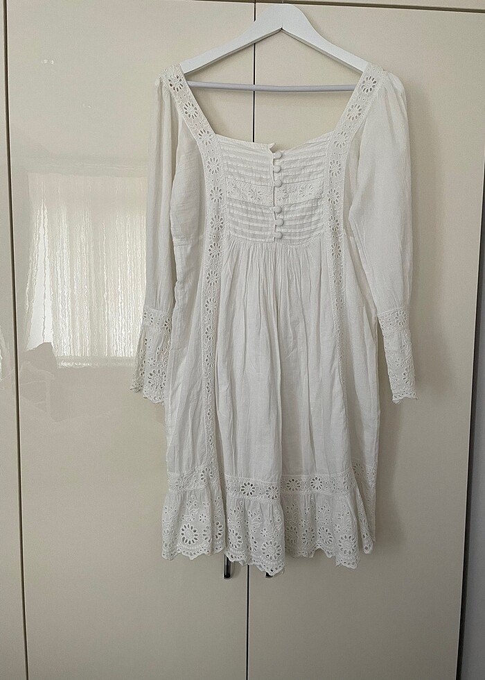 Şile bezi fistolu kare yaka beyaz elbise - Görsel 5