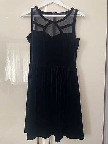 Kadife siyah a kesim mini elbise - Görsel 3