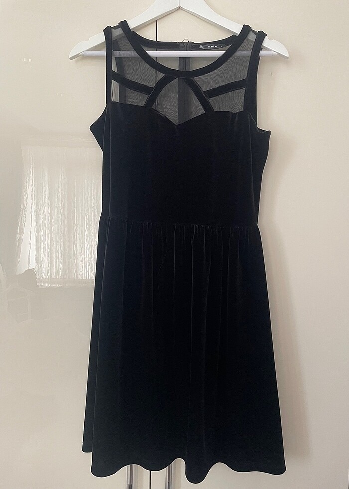 Kadife siyah a kesim mini elbise - Görsel 3