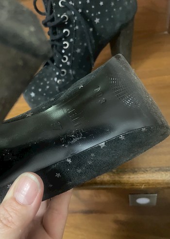 Süet Yıldız Desenli Platform Topuklu Bot - Görsel 4