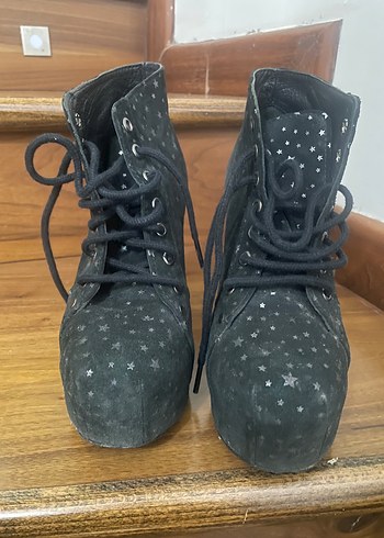 Süet Yıldız Desenli Platform Topuklu Bot - Görsel 6