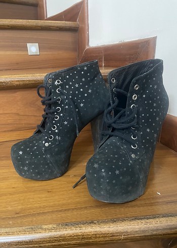 Süet Yıldız Desenli Platform Topuklu Bot - Görsel 2