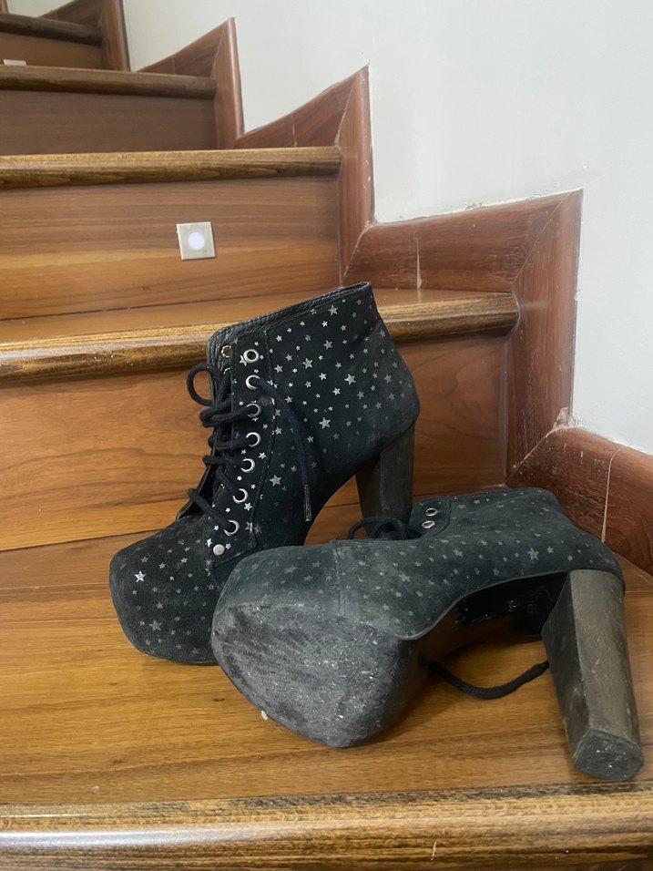 Süet Yıldız Desenli Platform Topuklu Bot - Görsel 3