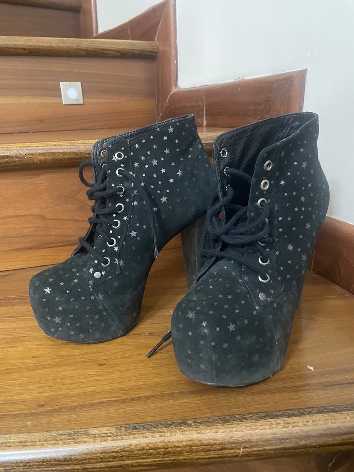 Süet Yıldız Desenli Platform Topuklu Bot - Görsel 2