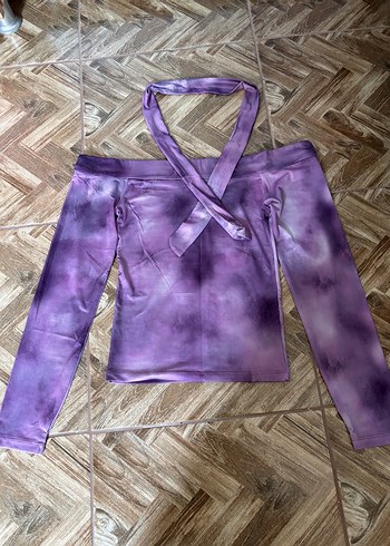 Mor Batik Desenli fular lı Bluz