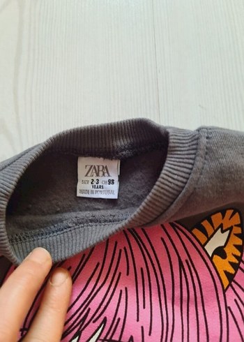 Kız Çocuk Gri Bağlama Desenli Triko Sweatshirt - Görsel 3