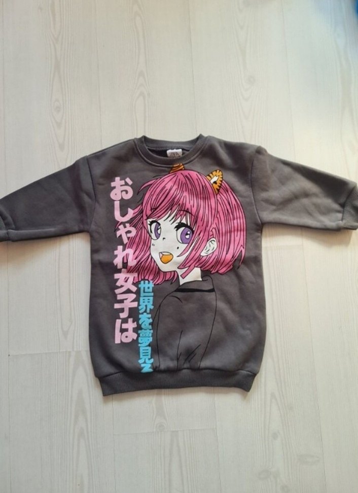 Kız Çocuk Gri Bağlama Desenli Triko Sweatshirt - Görsel 2