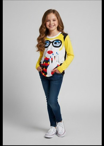 Renkli Baskılı Sarı Kız Elbisesi - Görsel 2