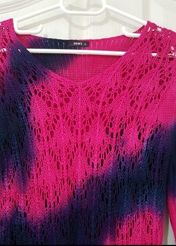 Pembe-Lacivert Batik Desenli V Yaka Triko Kazak - Görsel 3