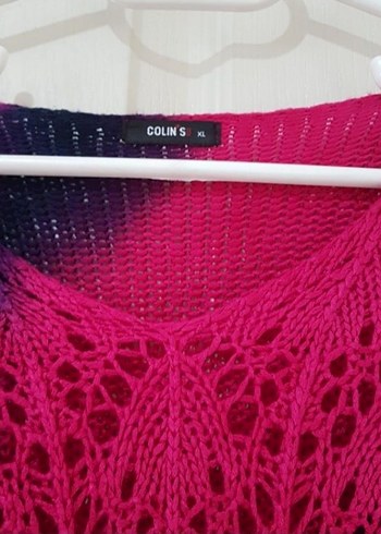 Pembe-Lacivert Batik Desenli V Yaka Triko Kazak - Görsel 5