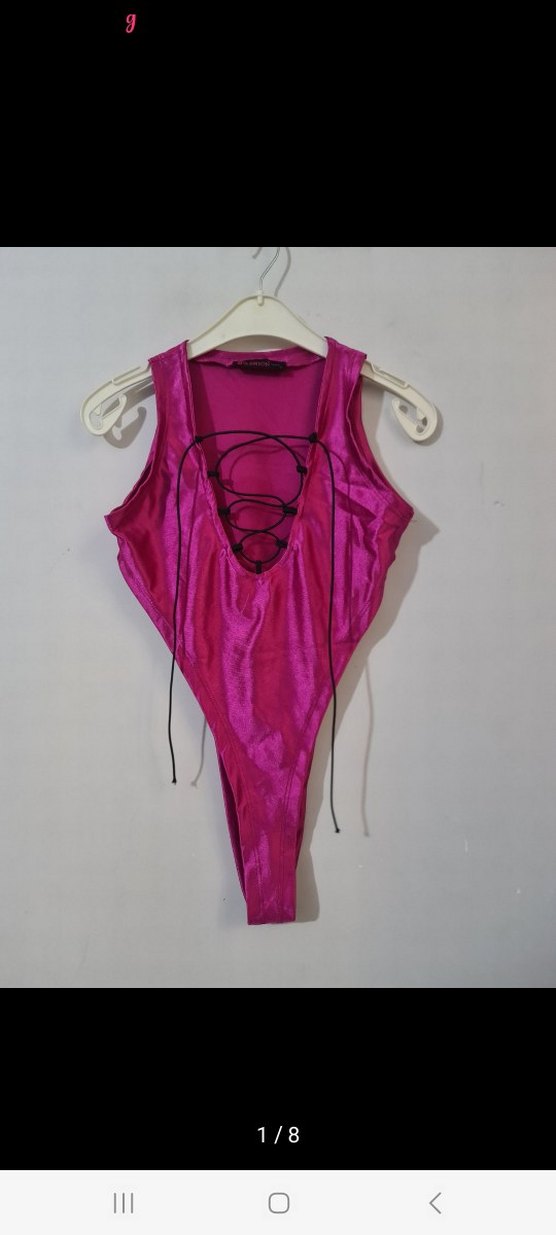 Parlak Pembe Bağcıklı Kadın Mayo - Görsel 2