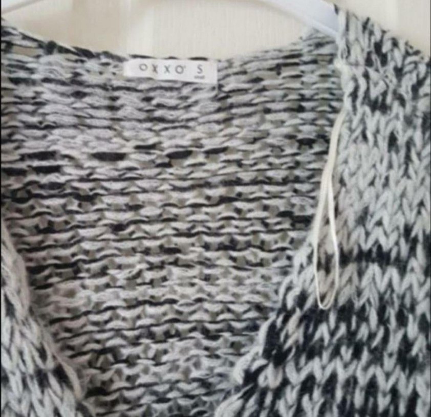 Gri Bohem V Yaka Örgü Kadın Kazak - Görsel 4