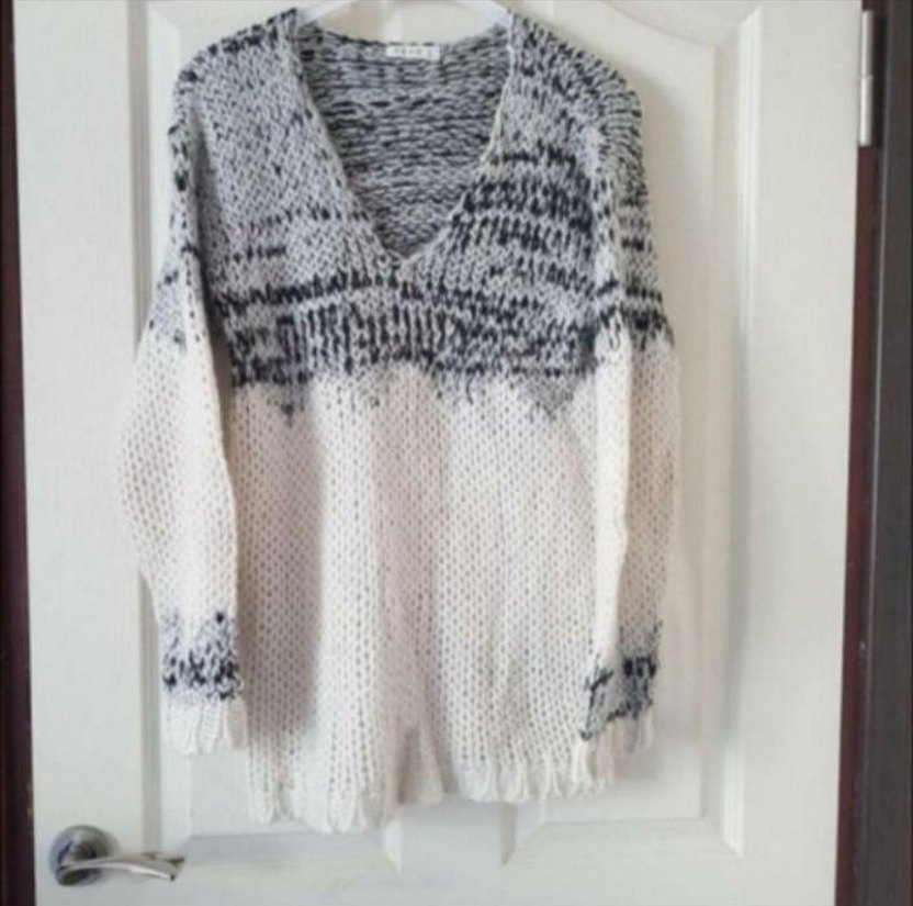 Gri Bohem V Yaka Örgü Kadın Kazak - Görsel 2