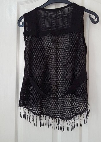 Nakışlı Siyah Örgü Kadın Yelek - Görsel 3