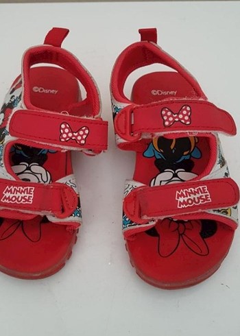 27 Beden kırmızı Renk Kız Çocuk Minnie Mouse Desenli Kaydırmaz Bantlı Sandalet