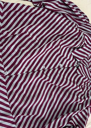 Bordo Çizgili Uzun Kollu Kadın Gömlek - Görsel 2