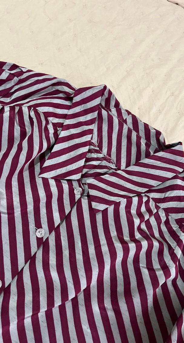 Bordo Çizgili Uzun Kollu Kadın Gömlek - Görsel 3