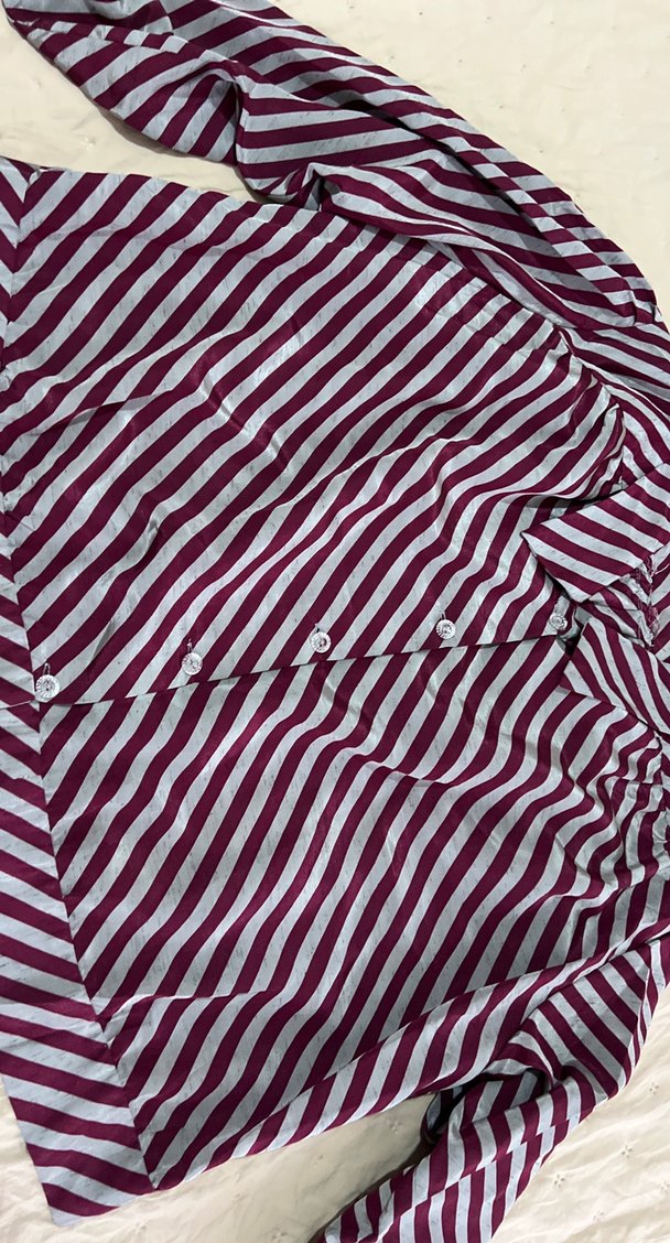 Bordo Çizgili Uzun Kollu Kadın Gömlek - Görsel 2