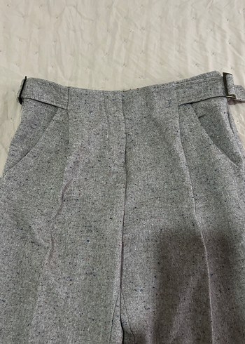 Gri Midi Kumaş Kadın Pantolon kısa paçalı - Görsel 2