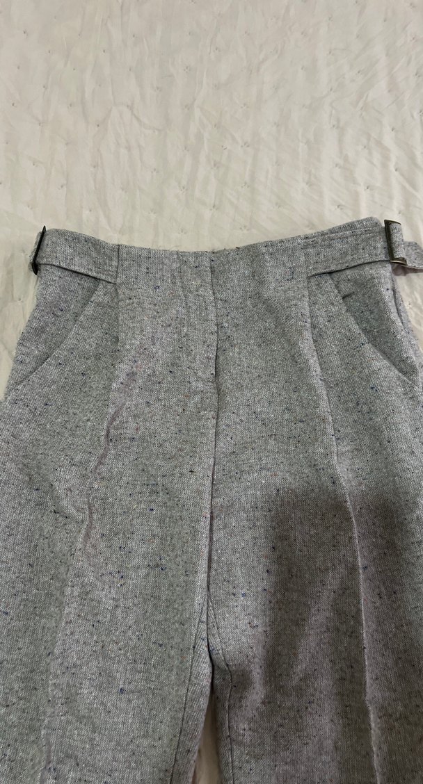 Gri Midi Kumaş Kadın Pantolon kısa paçalı - Görsel 2