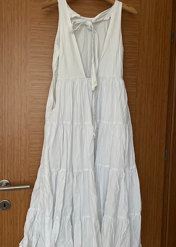 Beyaz Uzun Keten Bohem Elbise - Görsel 4